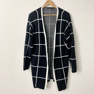 New York & Company Black & White Grid Print Open Front Cardigan Size XXL
